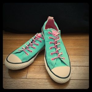 Mint green converse slip ons